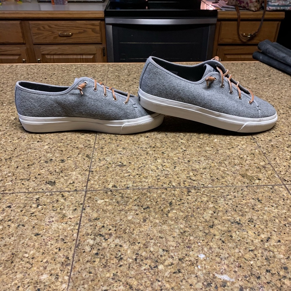 Sperry Topsiders - Grey W/ Brown Leather Laces
